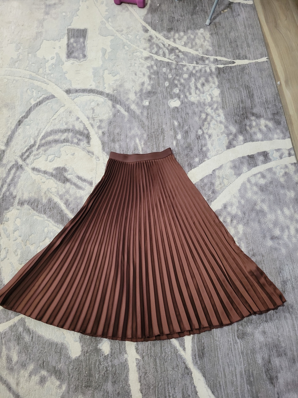 H&M Pleated A-Line Midi Skirt - Chestnut Brown Suze S